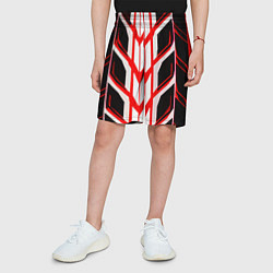 Шорты детские Красные полосы на чёрно-белом фоне, цвет: 3D-принт — фото 2