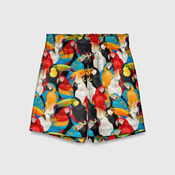 Шорты детские Экзотические птицы попугаи и туканы, цвет: 3D-принт