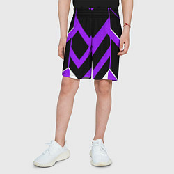 Шорты детские Фиолетово-белые полосы на чёрном фоне, цвет: 3D-принт — фото 2