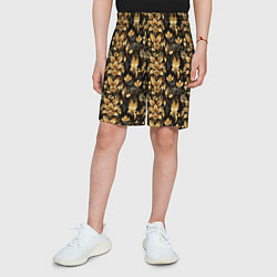 Шорты детские Золотые листья на черном фоне, цвет: 3D-принт — фото 2