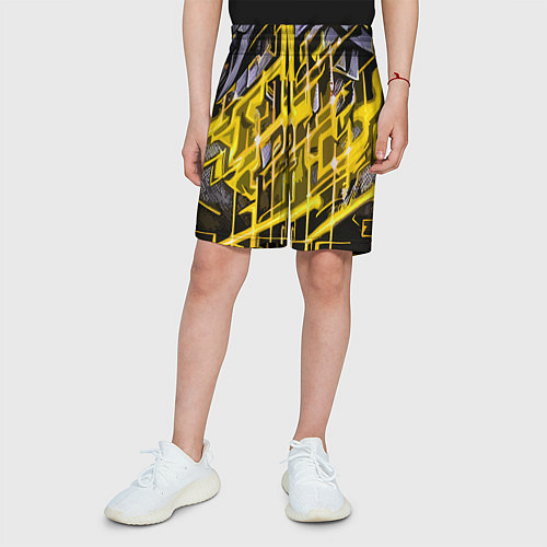 Детские шорты Yellow and white abstraction / 3D-принт – фото 3