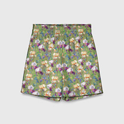 Шорты детские Ирисы и стрекозы на зеленом, цвет: 3D-принт