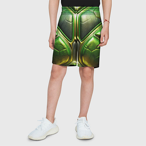 Детские шорты Объемная зеленая текстурная кожа / 3D-принт – фото 3