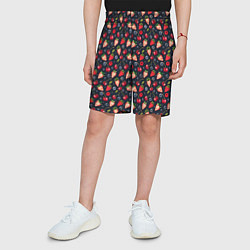 Шорты детские Ягоды клубники на темном фоне, цвет: 3D-принт — фото 2