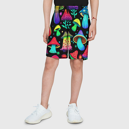 Детские шорты Биолюминесцентные кислотные грибы / 3D-принт – фото 3