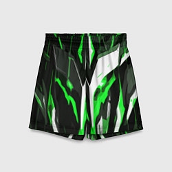 Шорты детские Зелёно-белая абстракция и чёрный фон, цвет: 3D-принт