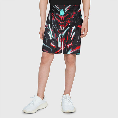 Детские шорты Красно-белые абстрактные линии на чёрном фоне / 3D-принт – фото 3