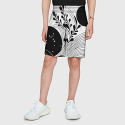 Шорты детские Растительная абстракция black and white, цвет: 3D-принт — фото 2