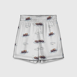 Шорты детские Уставшие бурые мишки спят на облаках, цвет: 3D-принт