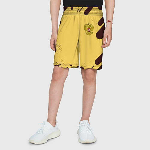 Детские шорты Герб РФ текстура ретро / 3D-принт – фото 3