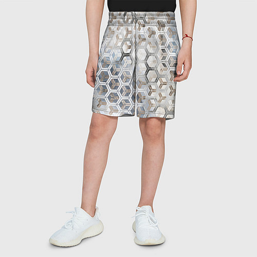 Детские шорты Зеркальные соты с переливами света / 3D-принт – фото 3