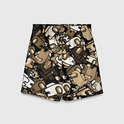 Шорты детские Персонажи Among us в бежевом тоне, цвет: 3D-принт