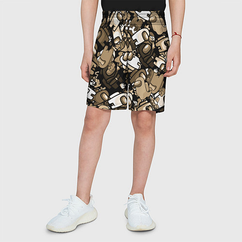 Детские шорты Персонажи Among us в бежевом тоне / 3D-принт – фото 3