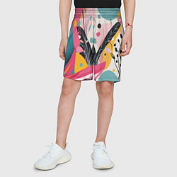Шорты детские Листья цветы абстракция, цвет: 3D-принт — фото 2