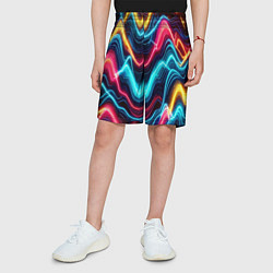 Шорты детские Хаотичные неоновые полосы - абстракция, цвет: 3D-принт — фото 2