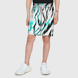 Шорты детские Чёрно-голубые агрессивные полосы на белом фоне, цвет: 3D-принт — фото 2