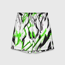 Шорты детские Чёрно-зелёные агрессивные полосы на белом фоне, цвет: 3D-принт