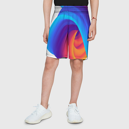 Детские шорты Неоновые волны абстракция / 3D-принт – фото 3
