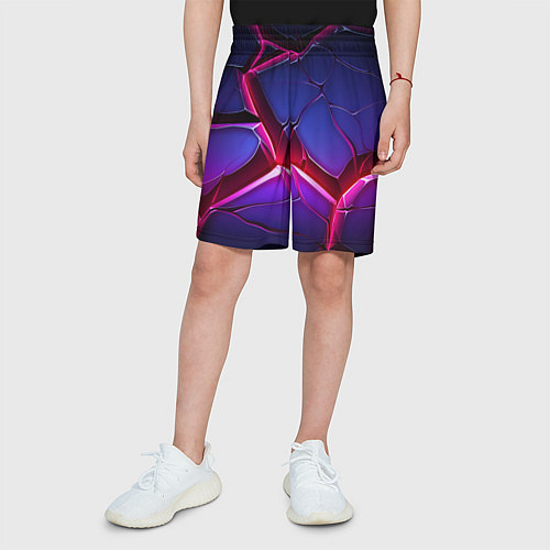 Детские шорты Темные синие плиты и фиолетовый свет / 3D-принт – фото 3