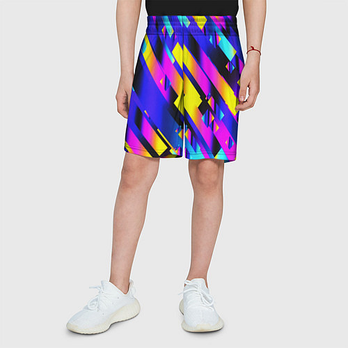Детские шорты Неоновая геометрия плитка / 3D-принт – фото 3