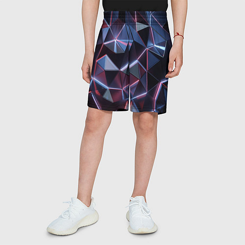Детские шорты Неоновые геометрические плиты / 3D-принт – фото 3