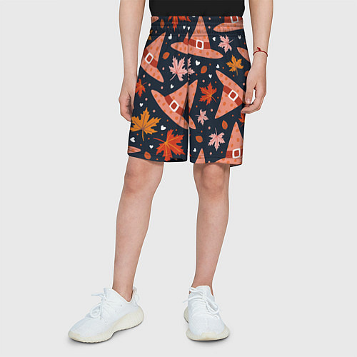 Детские шорты Шляпа в осенних листьях / 3D-принт – фото 3