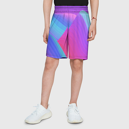 Детские шорты Неоновая геометрия полосы / 3D-принт – фото 3
