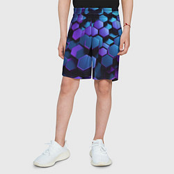 Шорты детские Трехмерные фиолетовые шестиугольники, цвет: 3D-принт — фото 2