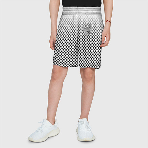 Детские шорты Герб РФ клетка паттерн / 3D-принт – фото 3