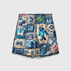 Шорты детские Minecraft шагает на пэчворк, цвет: 3D-принт