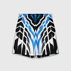 Шорты детские Агрессивные сине-белые полосы на чёрном фоне, цвет: 3D-принт