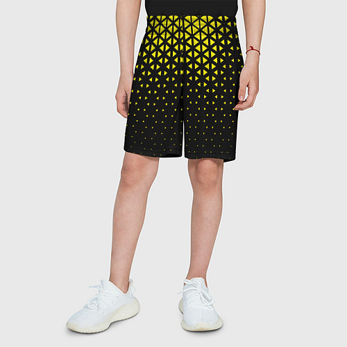 Детские шорты Геометрический градиент - чёрно-жёлтый / 3D-принт – фото 3