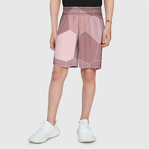 Детские шорты Пыльно-розовый крупная мозаика / 3D-принт – фото 3