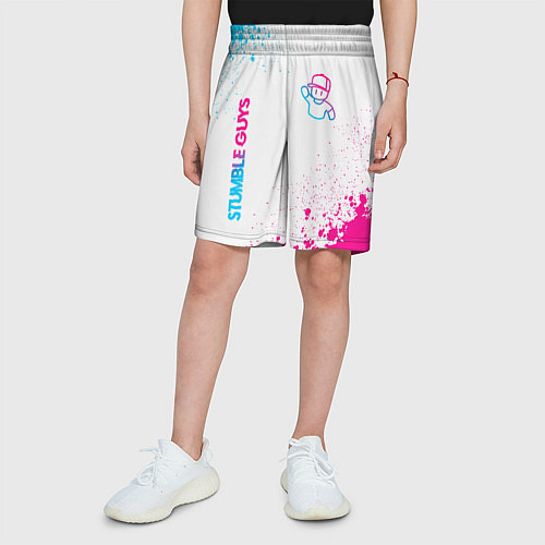 Детские шорты Stumble Guys neon gradient style вертикально / 3D-принт – фото 3