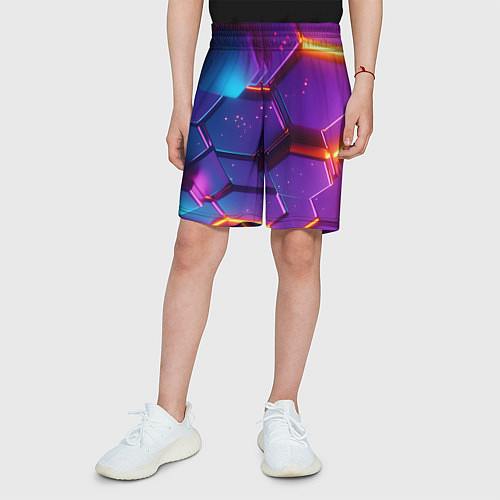 Детские шорты Трехмерные соты с эффектом неона / 3D-принт – фото 3