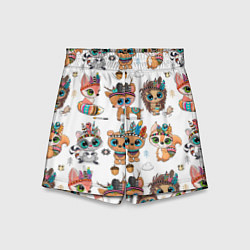 Шорты детские Зверушки индейцы цветной паттерн, цвет: 3D-принт