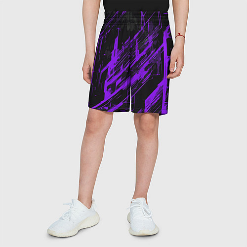 Детские шорты Purple stripes on a black background / 3D-принт – фото 3