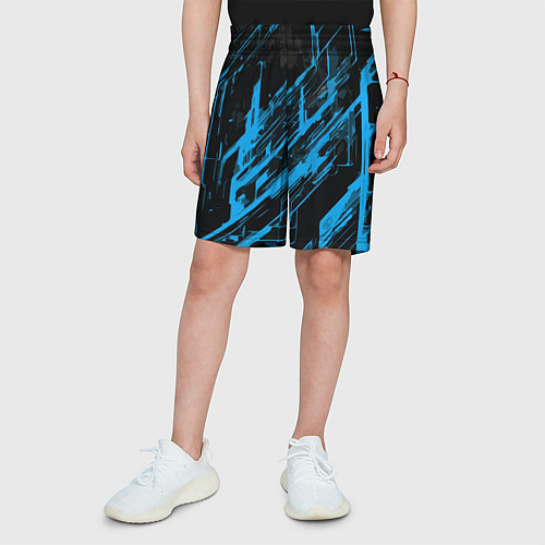 Детские шорты Blue stripes on a black background / 3D-принт – фото 3