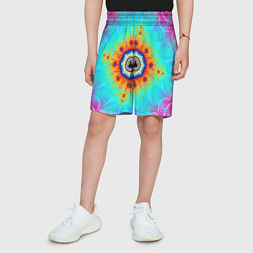 Детские шорты Неоновый фрактальный узор психоделика / 3D-принт – фото 3