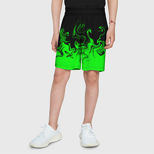 Детские шорты Абстрактный зеленый огонь / 3D-принт – фото 3