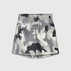 Шорты детские Бело-серый камуфляж, цвет: 3D-принт