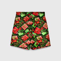 Шорты детские Новогодние подарки в коробках, цвет: 3D-принт