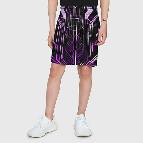 Детские шорты Purple lines on a black background / 3D-принт – фото 3