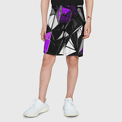 Шорты детские Фиолетово-белые рельефные треугольники на чёрном ф, цвет: 3D-принт — фото 2