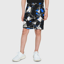 Шорты детские Сине-белый паттерн на чёрном фоне, цвет: 3D-принт — фото 2
