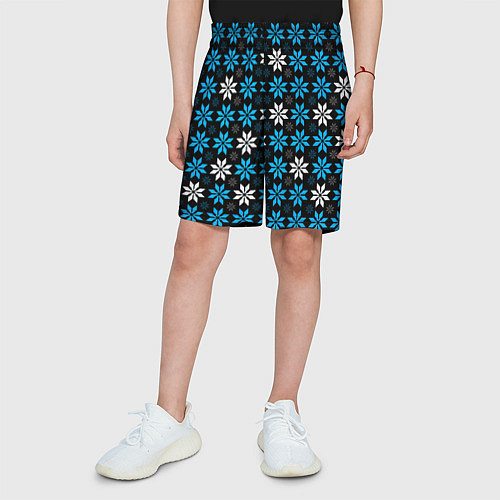 Детские шорты Бело-голубые звёзды на чёрном фоне / 3D-принт – фото 3