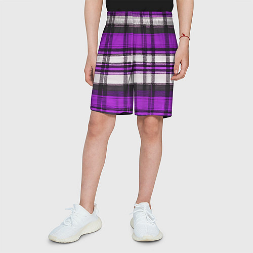Детские шорты Фиолетово-белая ткань в клетку / 3D-принт – фото 3