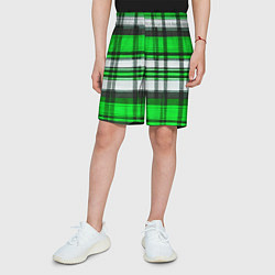 Шорты детские Зелёно-белая ткань в клетку, цвет: 3D-принт — фото 2