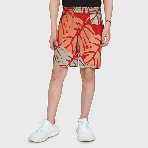 Детские шорты Отпечатки монстеры на красном / 3D-принт – фото 3
