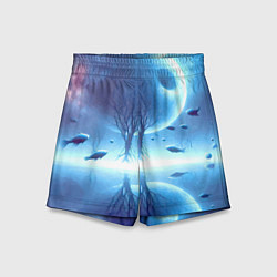 Шорты детские Луна и рыбы - нейроарт фантазия, цвет: 3D-принт
